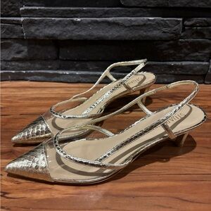 Mondrian 50 slingback Stuart Weitzman Gold kitten heal